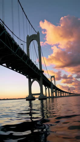 newport pell bridge at sunset over water