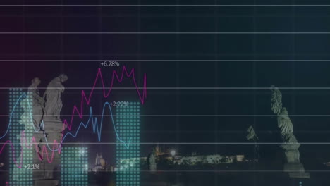 Animation-Von-Diagrammen-Und-Datenverarbeitung-über-Stadtlandschaft