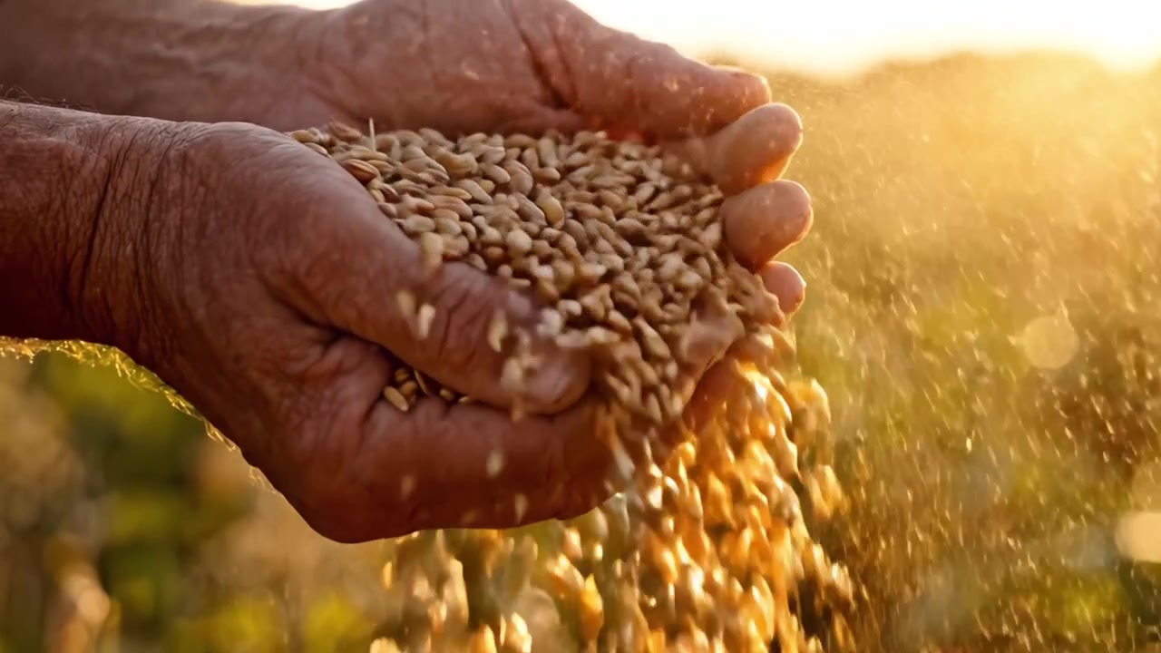 Cultivando Esperança: Mãos de um Agricultor Lançam Sementes na Natureza, Simbolizando Crescimento e Sustento para as Gerações Futuras sob a Luz Dourada do Sol