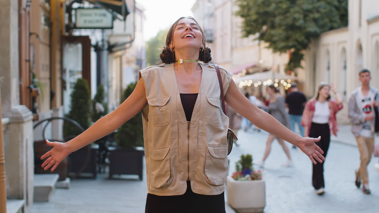 Young woman taking a deep breath of fresh air relaxing taking a break resting meditating outdoor