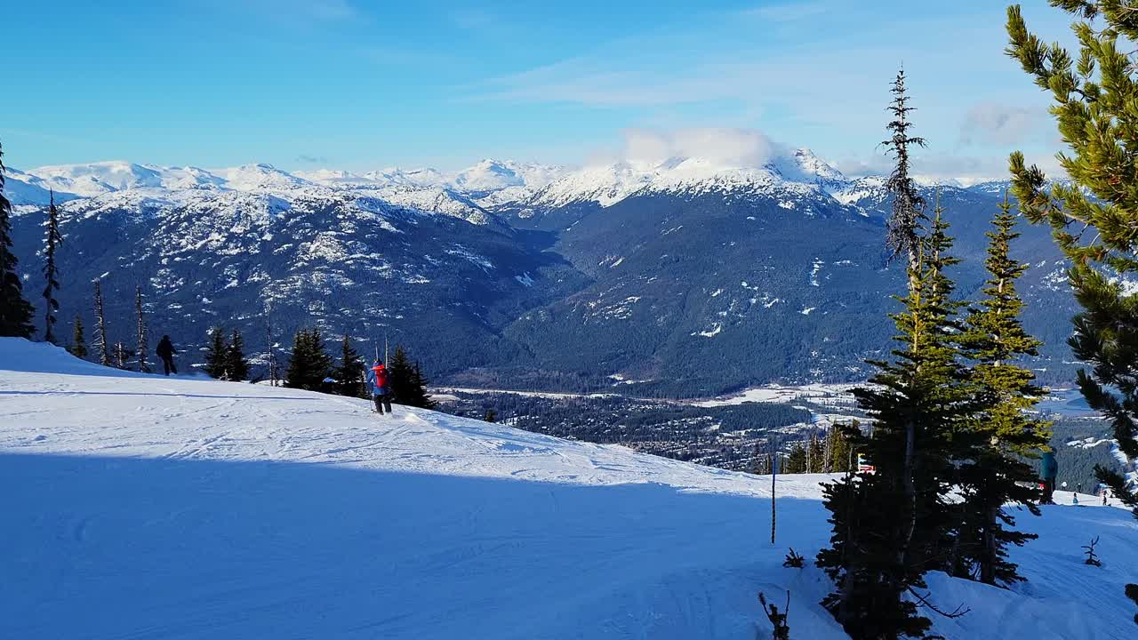 Skiers Skiing At Whistler Blackcomb Ski Resort In Canada. - wide shot