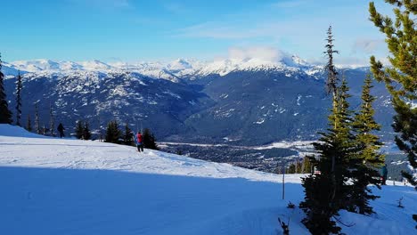 skiers skiing at whistler blackcomb ski resort in canada. - wide shot