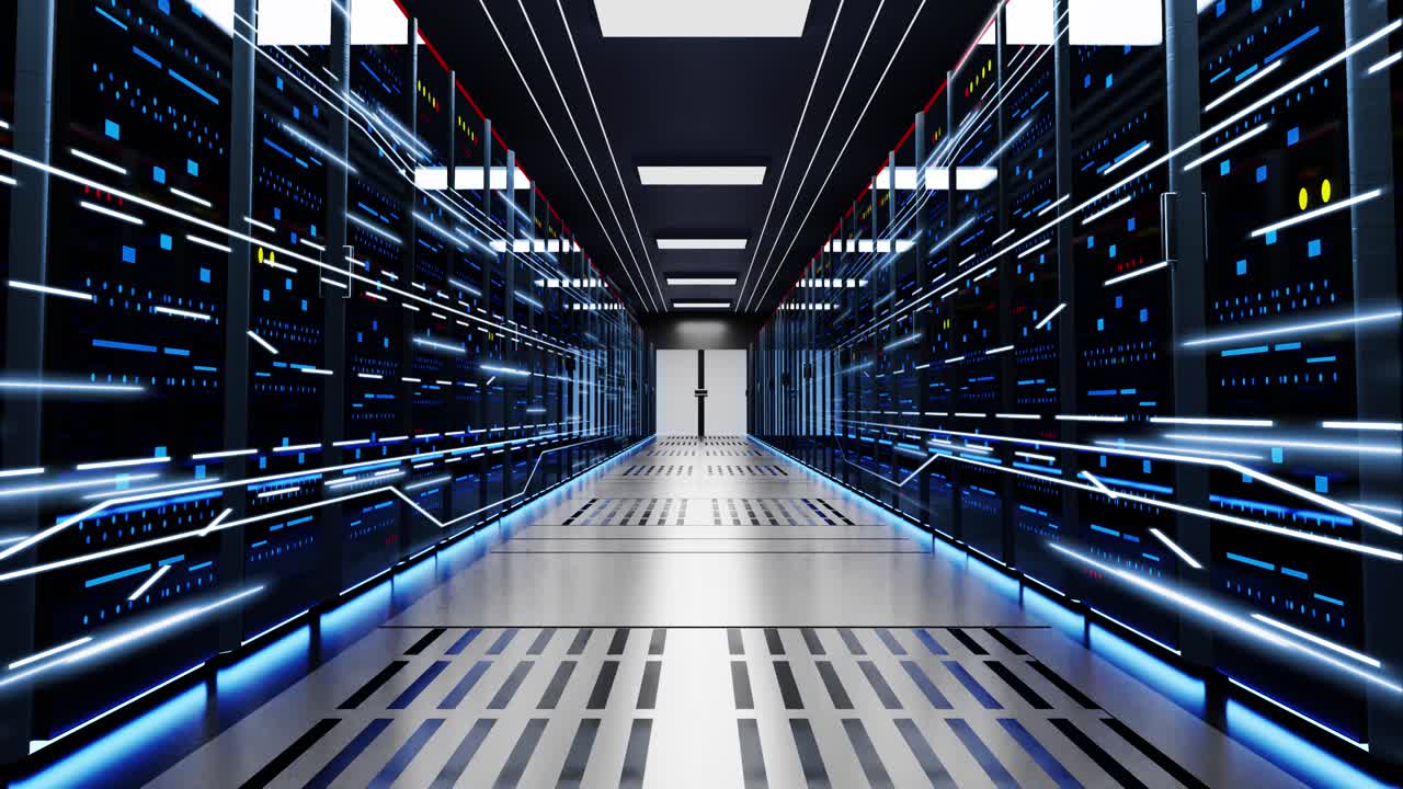 Server racks in computer network security server room data 3d loop background hispeed internet