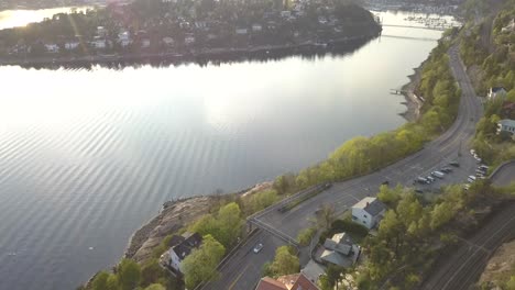 drone shot of houses during sunset in oslo, norway.mp4