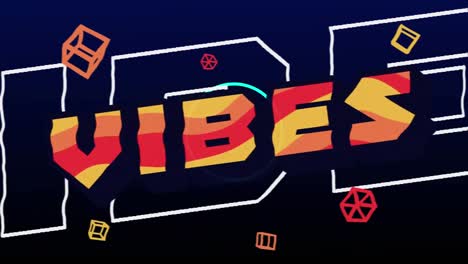 digital animation of vibes text and abstract shapes against black background