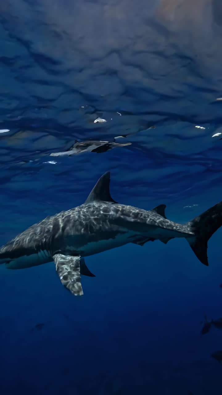 Underwater video captures a shark swimming near the surface