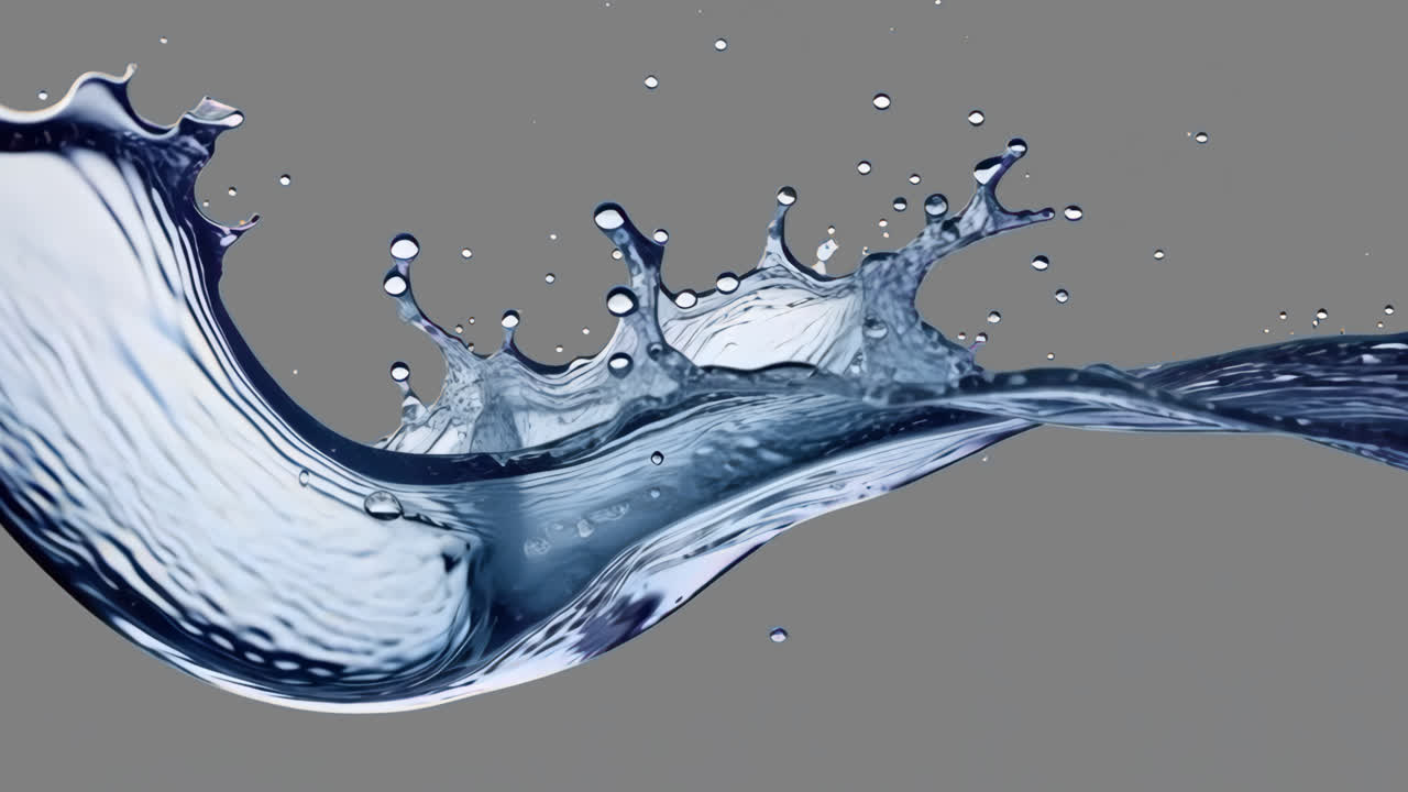 Dynamic splash of water animated overlay, transparent 4K video, alpha channel, ProRes 4444
