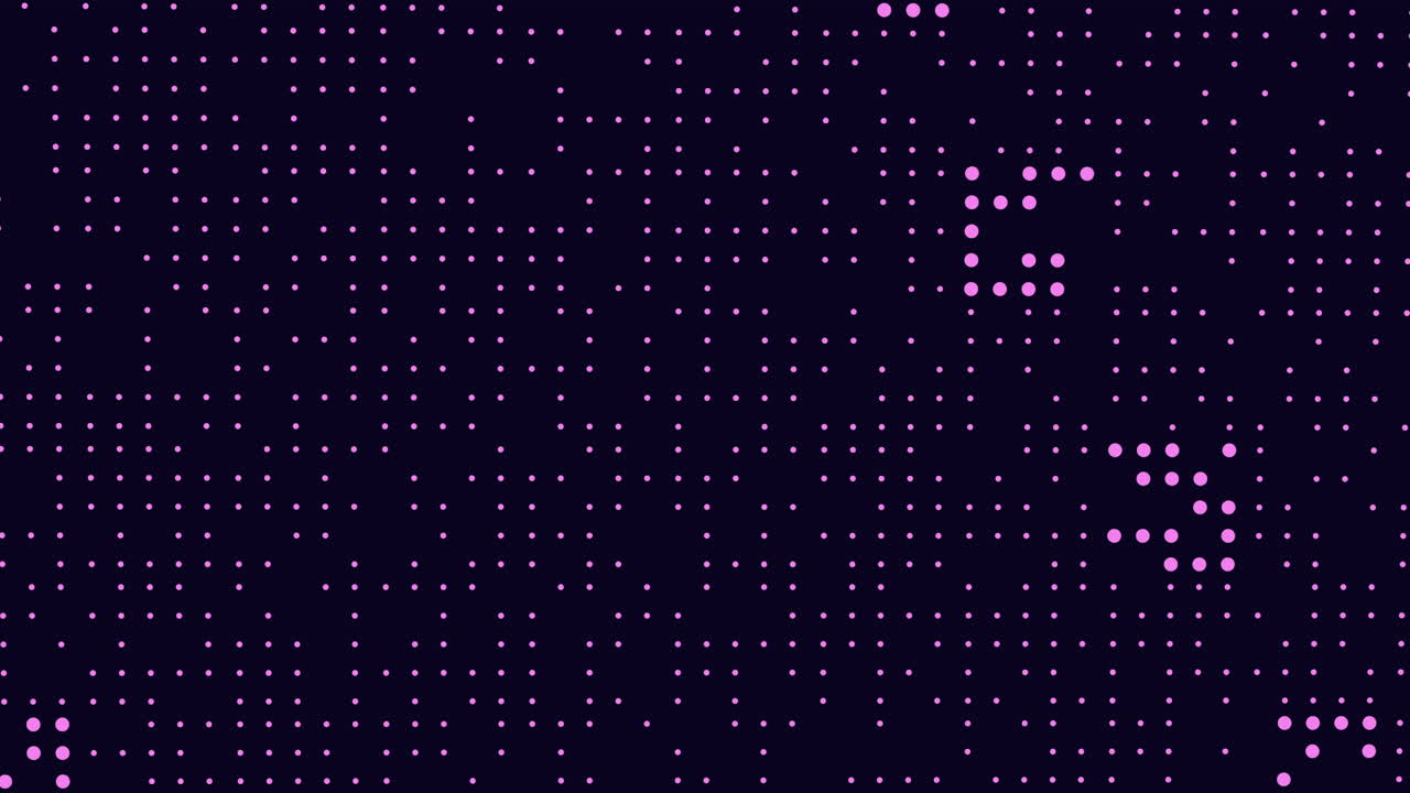컴퓨터 스크린 에 있는 줄 에 있는 디지털 네온 다채로운 점 들