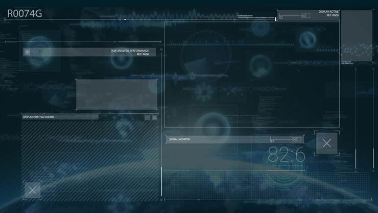 Animation of diverse data on navy digital screen