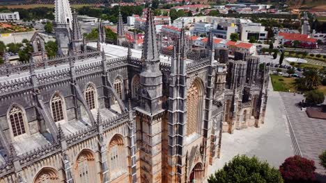 aerial close shot of roof of batalha monaster, portugal