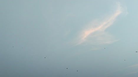 multiple kites soaring in sky during makar sankranti. vibrant and energetic festival moment of kite flying.