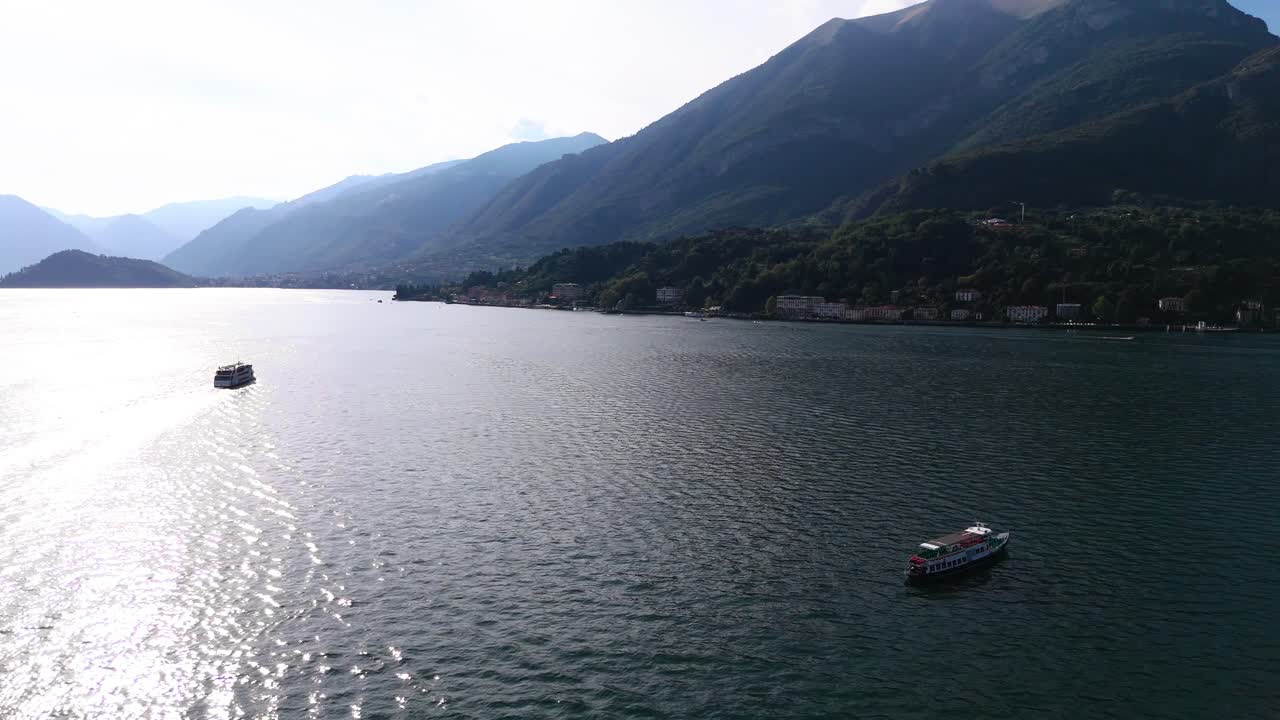 2 ferries on Lake Como early evening, Italy