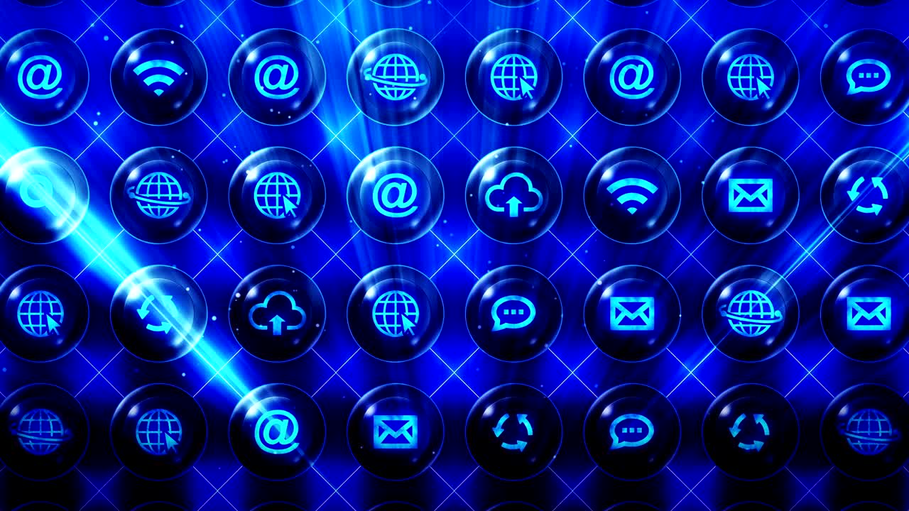 Set webiconen, achtergrond voor internetcommunicatie, CG loop animatie