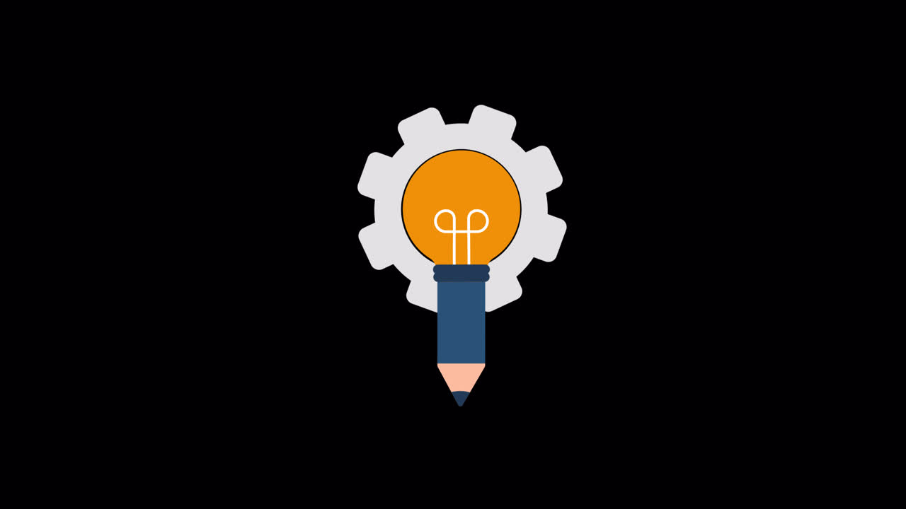 Animated Pencil, Lightbulb, and Gear for Innovation and Creativity