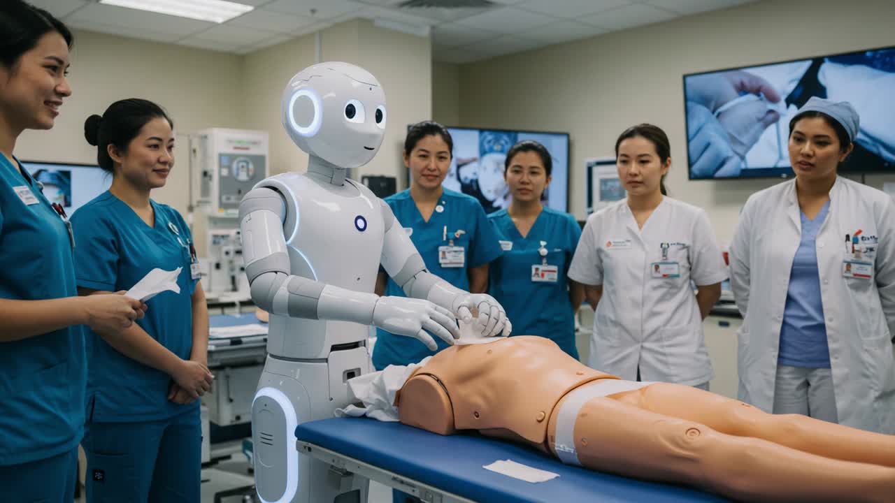 Innovative Training Environment with Humanoid Robot Assisting Medical Professionals in Simulation of Patient Care with Advanced Medical Technology