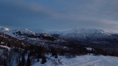 Aerial-Sunset-on-Skyline-Drive,-Eagle-River,-Alaska