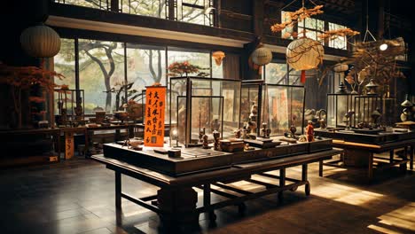 artisans exhibit ancient craftsmanship in a serene museum setting