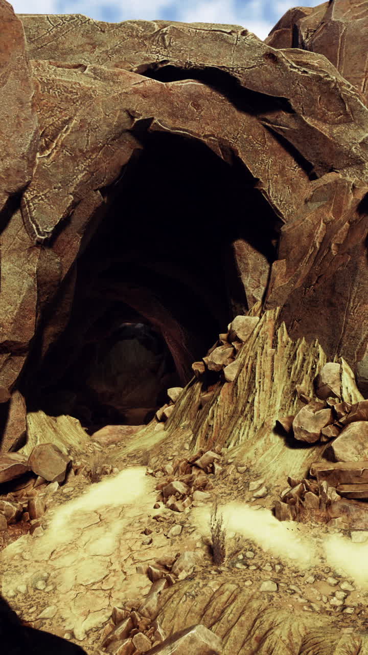 misteriosa entrada a una cueva en un paisaje desértico