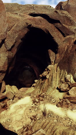 mysterious cave entrance in a desert landscape