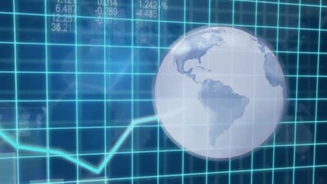 procesamiento de datos financieros en todo el mundo contra un fondo azul