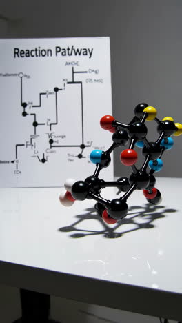 molecular model and reaction pathway diagram