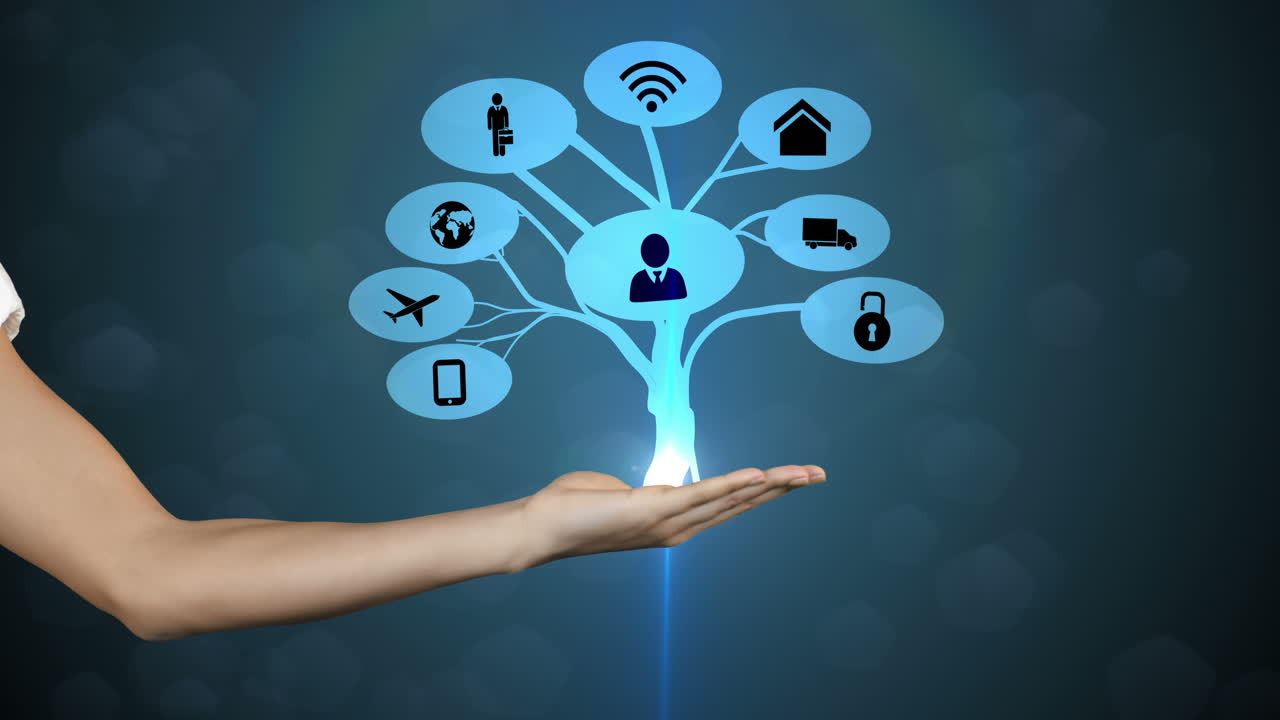 mano que sostiene iconos generados digitalmente