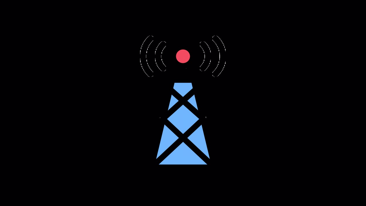 Animated Communication Tower Icon Transmitting Wireless Signal