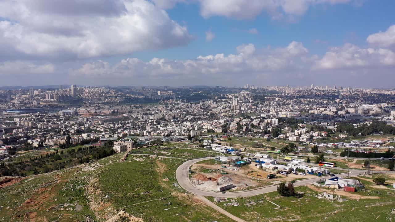 예루살렘 시의 넓은  항공 비행 뷰
