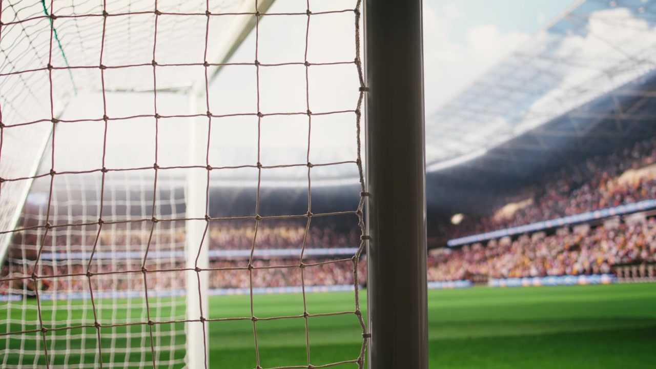 Kalabalık Stadyumda Futbol Kale Ağının Yakın Çekimi