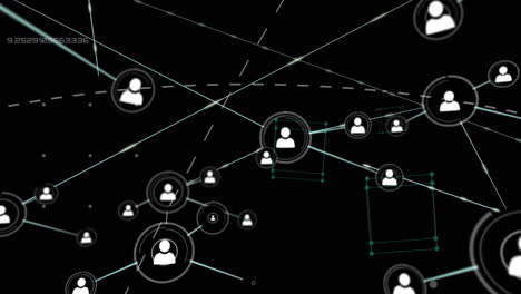 animation of data processing and network of connections with people icons