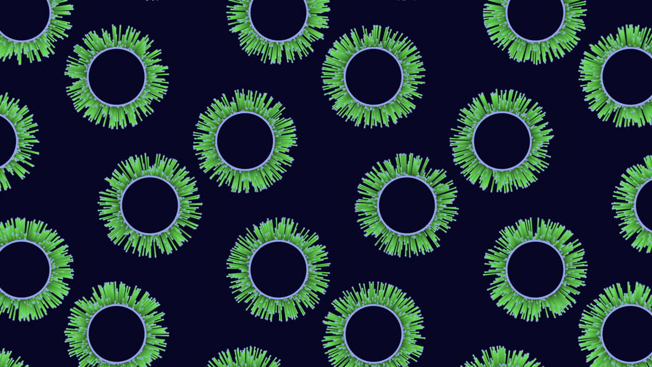 hipnotizante simetría flotando círculos verdes en el negro