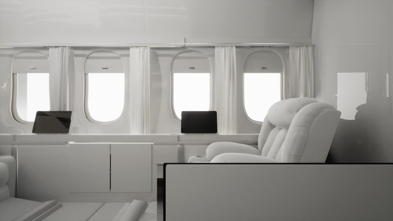 Interno lussuoso e minimalista di jet privato