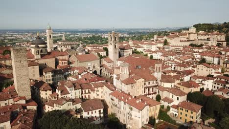 drone aerial view of bergamo - old city. one of the beautiful town in italy. landscape to the city center and its historical buildings