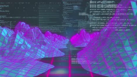 animación del procesamiento de datos sobre montañas digitales sobre fondo negro