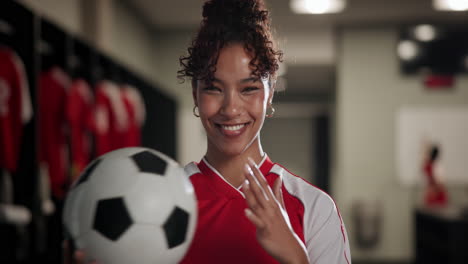 female soccer player in locker room