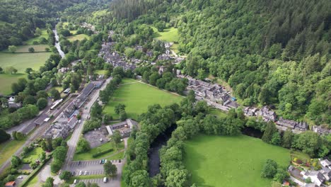 betws y coed north wales uk pull back reveal drone aerial view