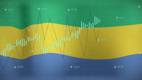 Animation-of-graphs-processing-data-over-flag-of-gabon