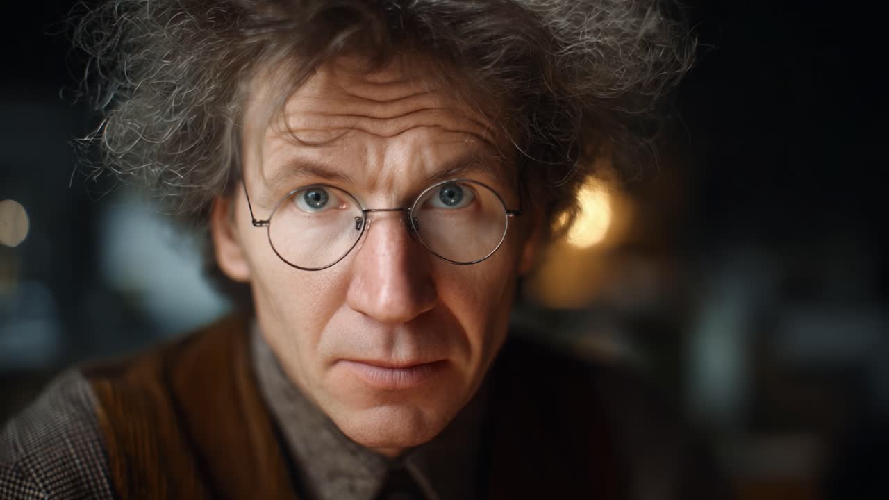 Intense Gaze of a Thoughtful Man with Unkempt Hair Deep in Contemplation, Highlighting Emotion and Complexity in a Dimly Lit Environment