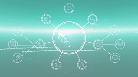 animation of globe spinning with network of connections data processing on glowing green background