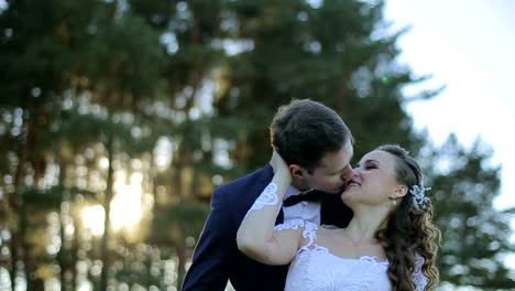loving couple in the woods happy brides wedding day young couple kissing in a field asian woman hugging a caucasian man in the middle of a wheat field and kissing each other concept about passion and love happy family