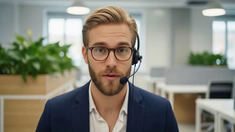 young professional man on video conference in office