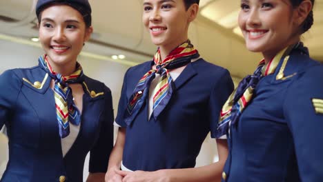 Gruppe-Von-Kabinenpersonal-Oder-Stewardess-Im-Flugzeug