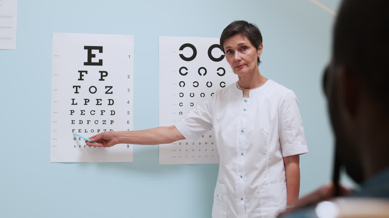 안과 의사가 눈 검사를 하고 있습니다.