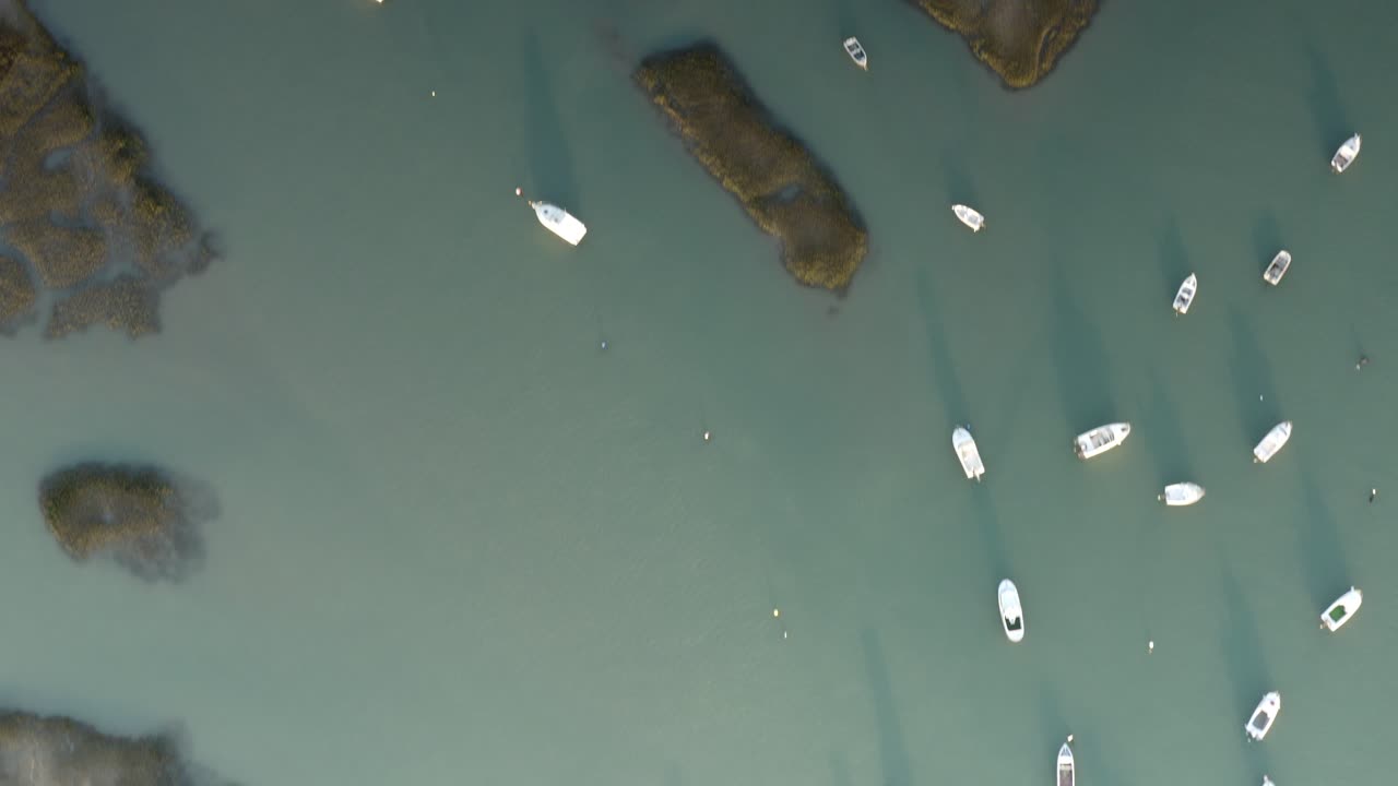 많은 작은 보트 가 있는 조용 한 만 의 공중 풍경