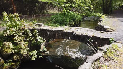 puente antiguo en una pequeña cañada en fife, escocia con una pequeña quemadura que fluye a través de él