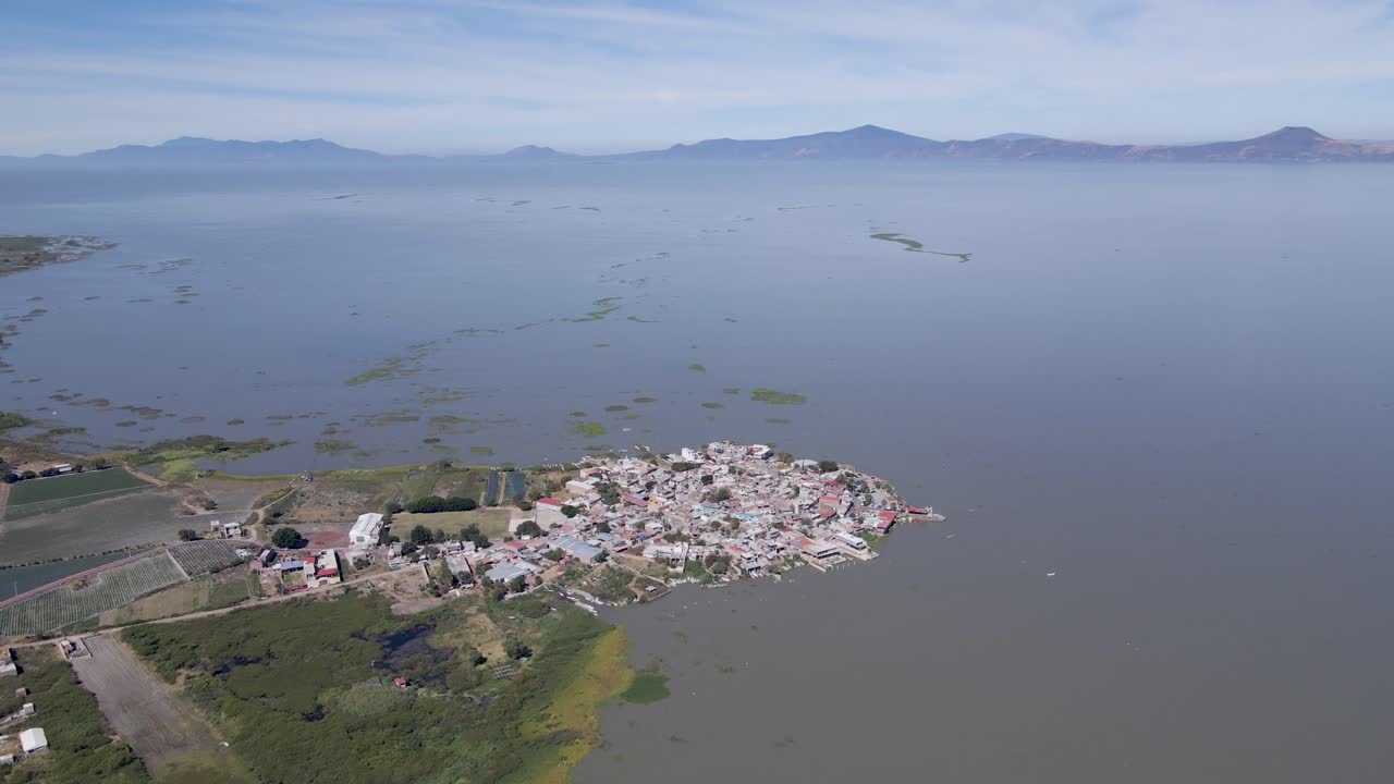 Flight over the small town of Petatan by the Chapala lake in Mexico
