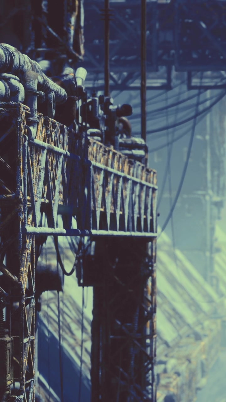 Industrial structure with cables and beams in a large factory area