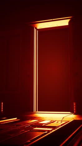 a glowing door in a dark room