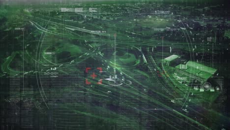 animación del procesamiento de datos sobre la autopista y el tráfico por carretera en verde