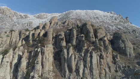 winter mountain peaks with frosted trees